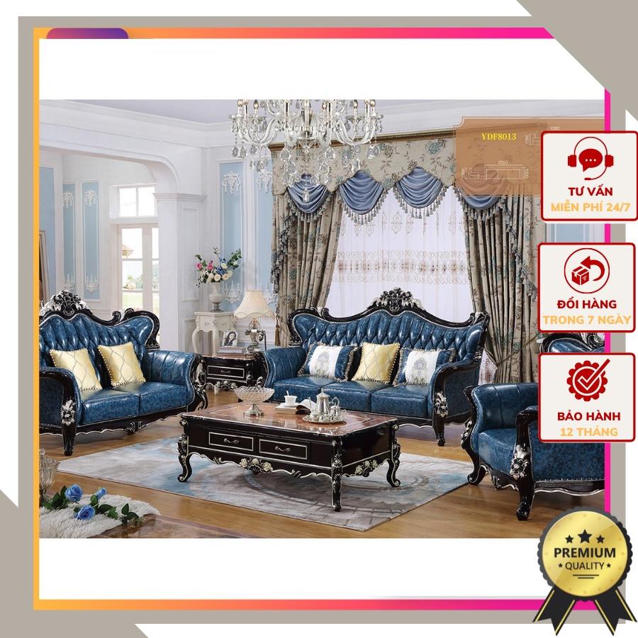 Sofa tân cổ điển hoàng gia cao cấp khung gỗ thịt phủ bóng bọc da bò Italy với màu sắc phối nổi bật