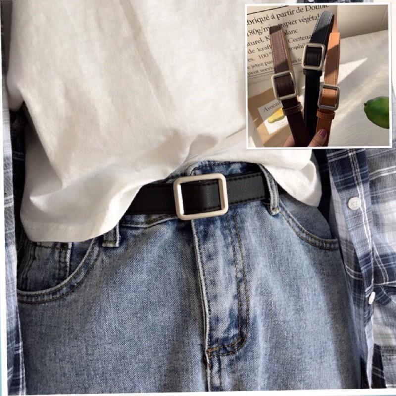 Thắt lưng da nam nữ Ulzzang mặt vuông -BELT Dây nịt da mặt vuông bạc, chữ nhật Style HÀN QUỐC