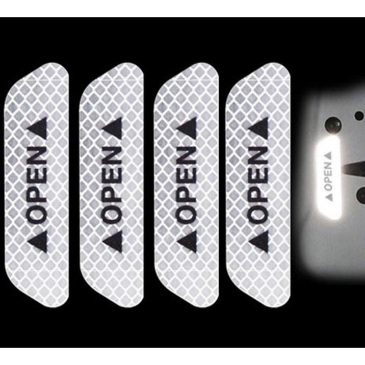 Bộ decal 4 miếng OPEN dán cửa xe hơi phản quang cảnh báo va chạm – Miếng dán phản quang Open