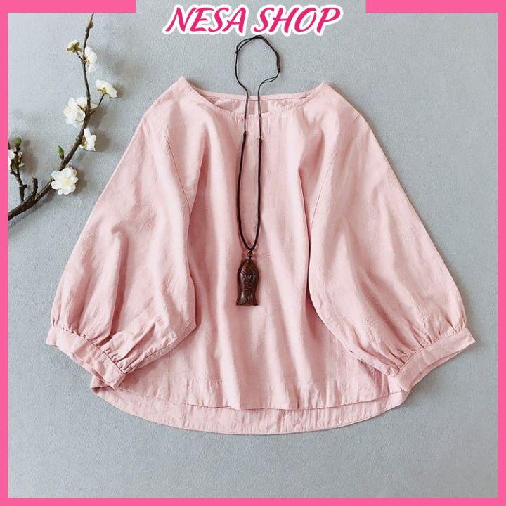 Áo kiểu nữ đẹp, chất liệu Đũi, vải mềm mát, thấm mồ hôi, áo kiểu form rộng, áo kiểu nữ Hàn Quốc NeSa Shop. AKH.46