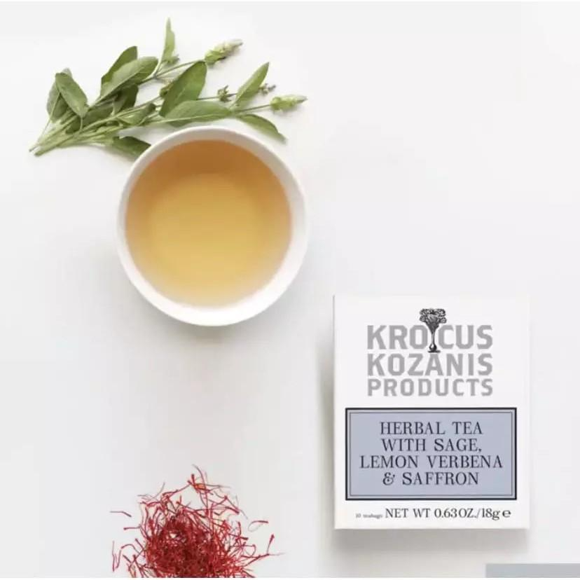 Trà thảo mộc hữu cơ với xô thơm, lemon verbena và saffron Hy Lạp nhãn hiệu Krokos Kozanis hộp 18g