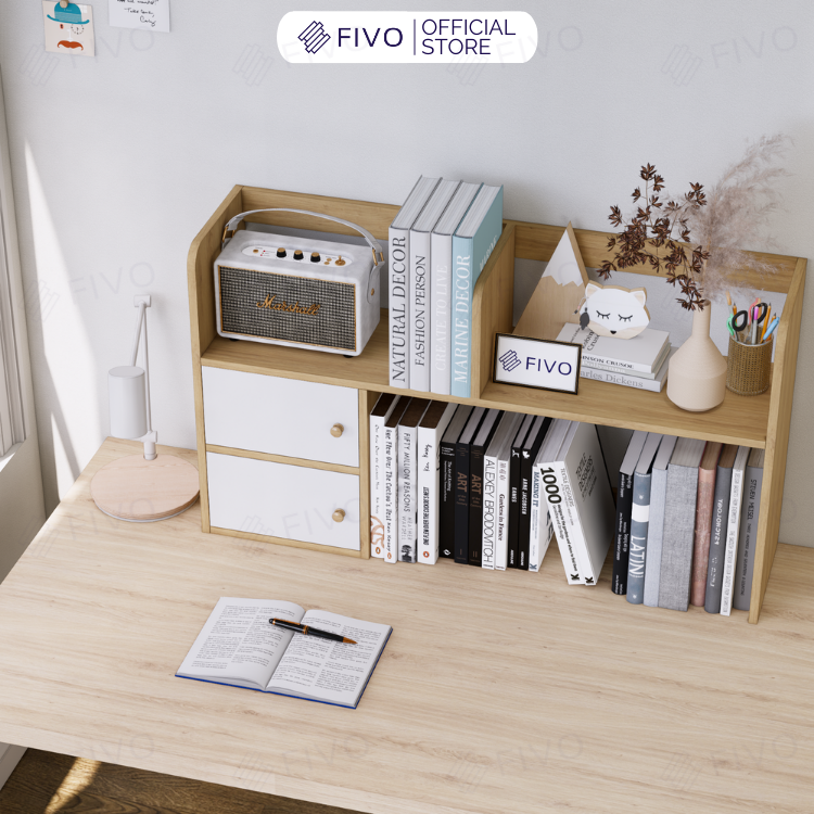 Kệ Sách Để Bàn Học FB21 FIVO Cao Cấp Màu Gỗ Và Walnut , Thiết Kế Có Hộc Tủ, Dễ Dàng Lắp Ráp, Đa Dạng Mẫu Mã Và Màu Sắc