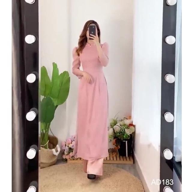Áo Dài Nữ, Áo Dài Cách Tân Cổ Ngọc Tay Bồng 4 Tà Đơn Giản Điẹu Đà