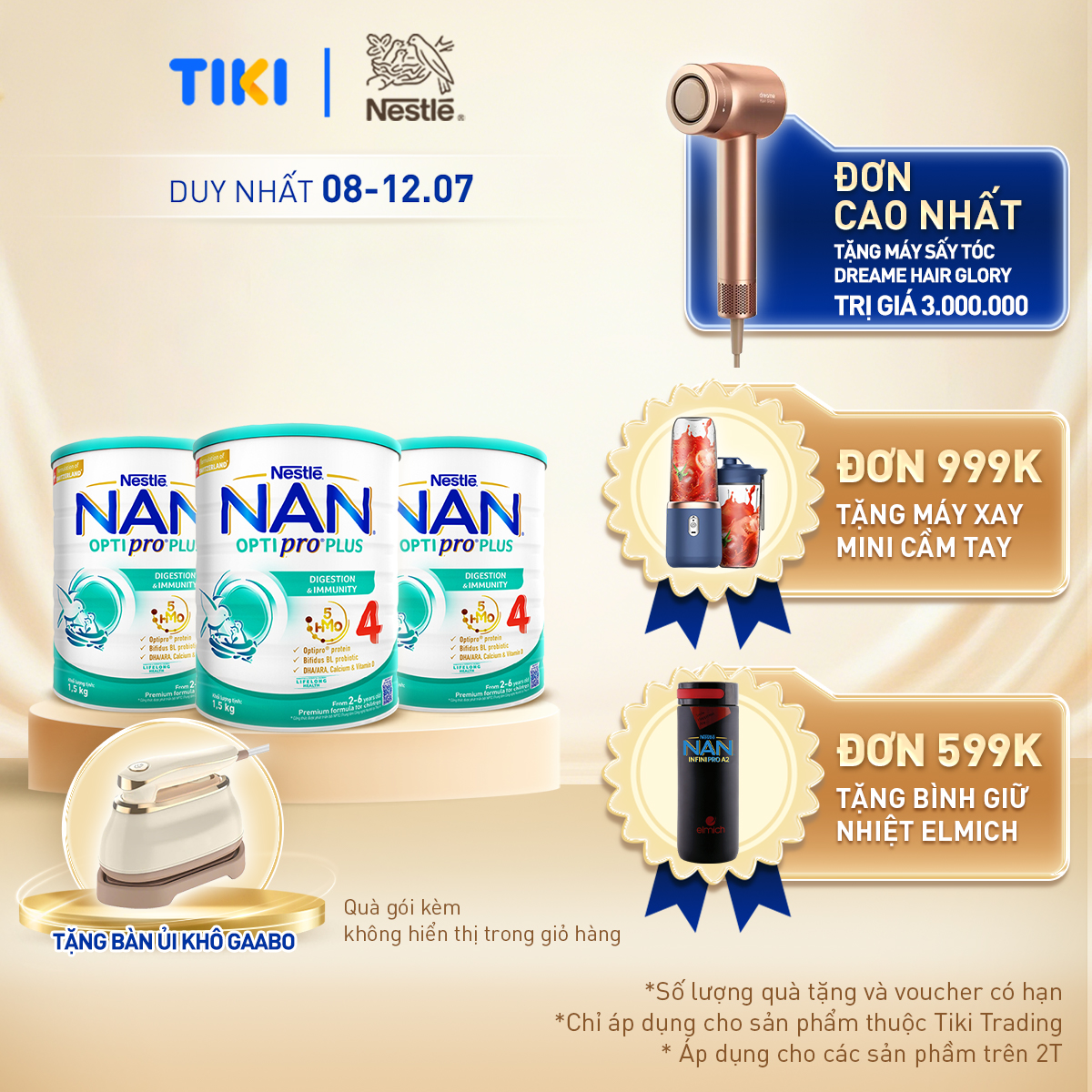 Bộ 3 lon Sữa bột NAN OPTIPRO PLUS 4 Nestle Bé 2-6 tuổi 1500g/lon Giúp tiêu hóa tốt