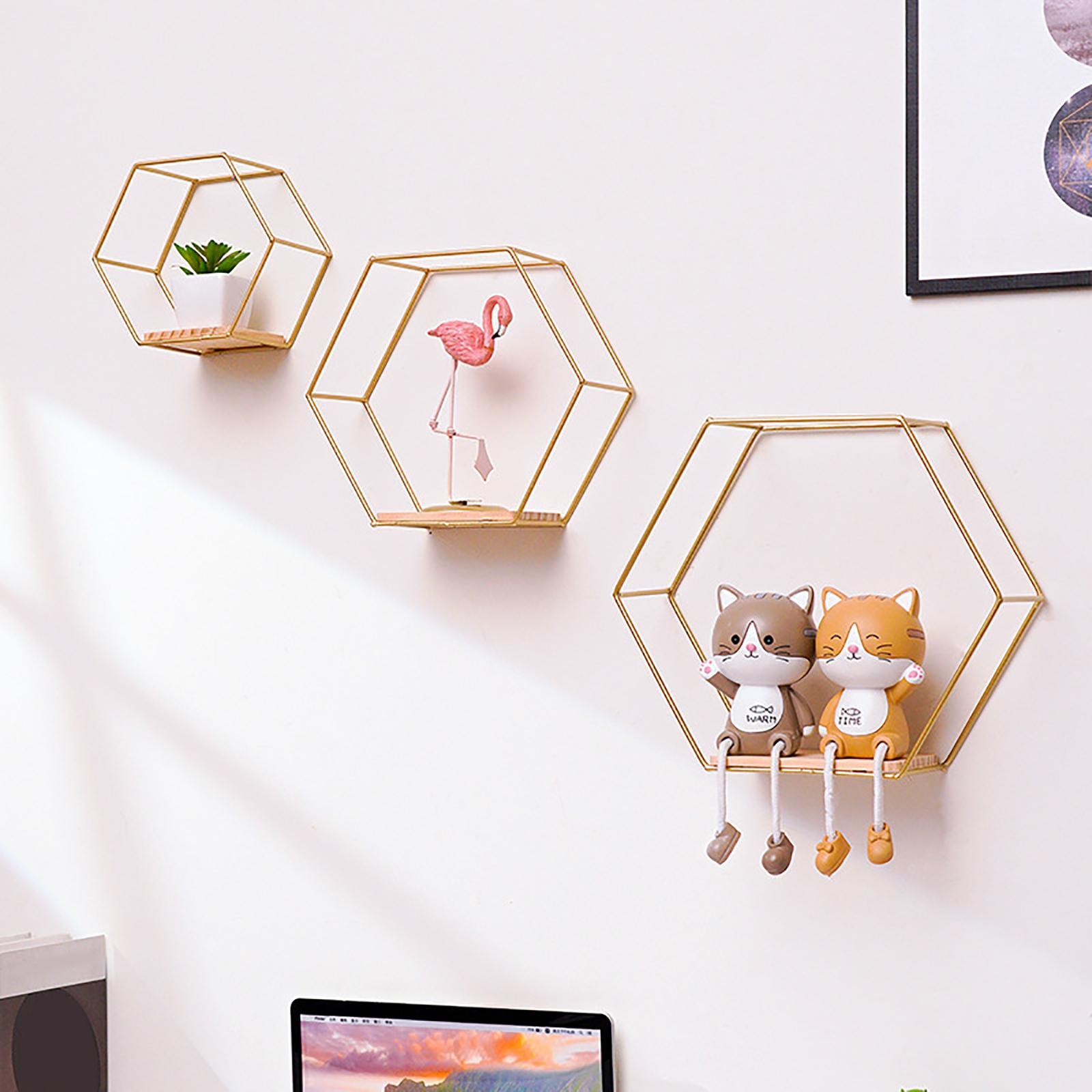 Set of 3 Modern Hexagon Iron Wall Shelf Display Floating Shelf