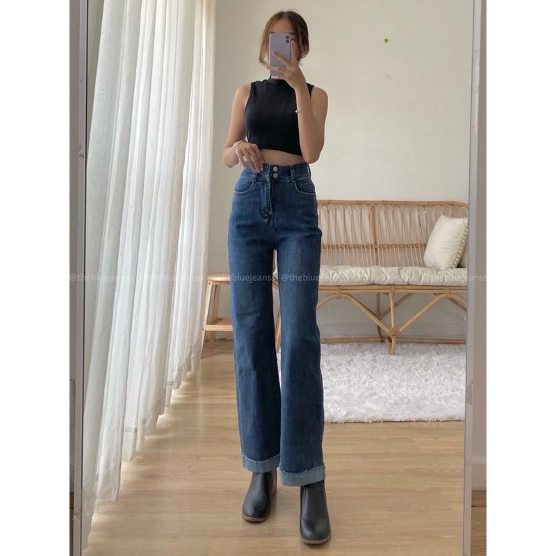 Quần Jeans Gấp Lai Vải Co Giãn