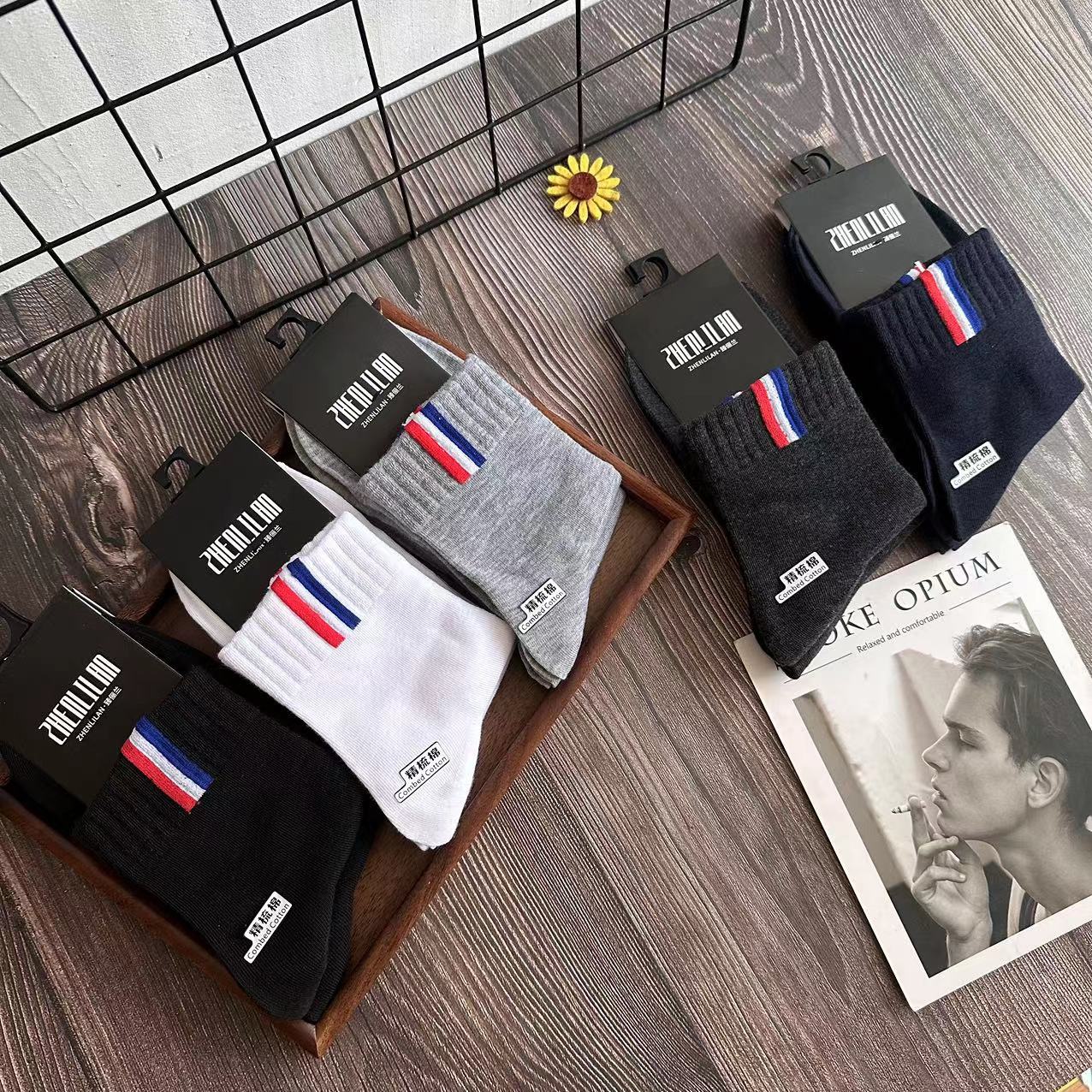 Set 5 đôi tất nam cổ cao cotton cao cấp thoáng khí, kháng khuẩn chống hôi chân