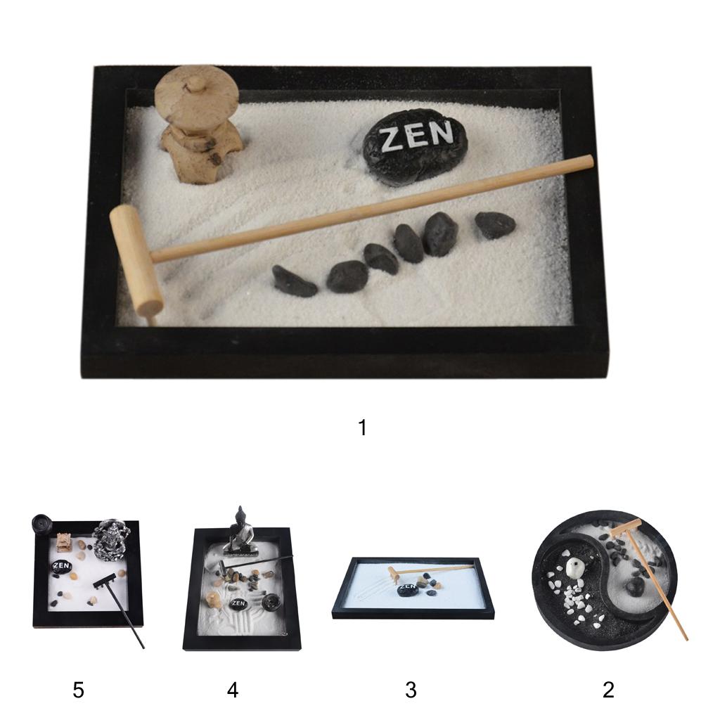 Zen Garden Sand Kit Tabletop Decor Sand Rocks Rake Feng Shui Crafts #4