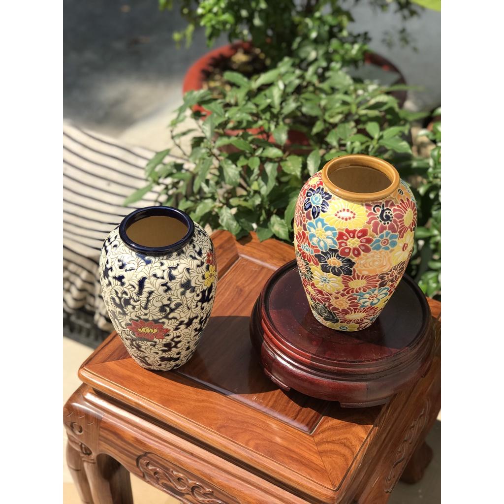 Bình Bông Gốm Sứ Bách Hoa, Dây Lá, Gốm Mỹ Nghệ Nam Bộ, Cao 22cm Cắm Hoa Trang Trí Decor
