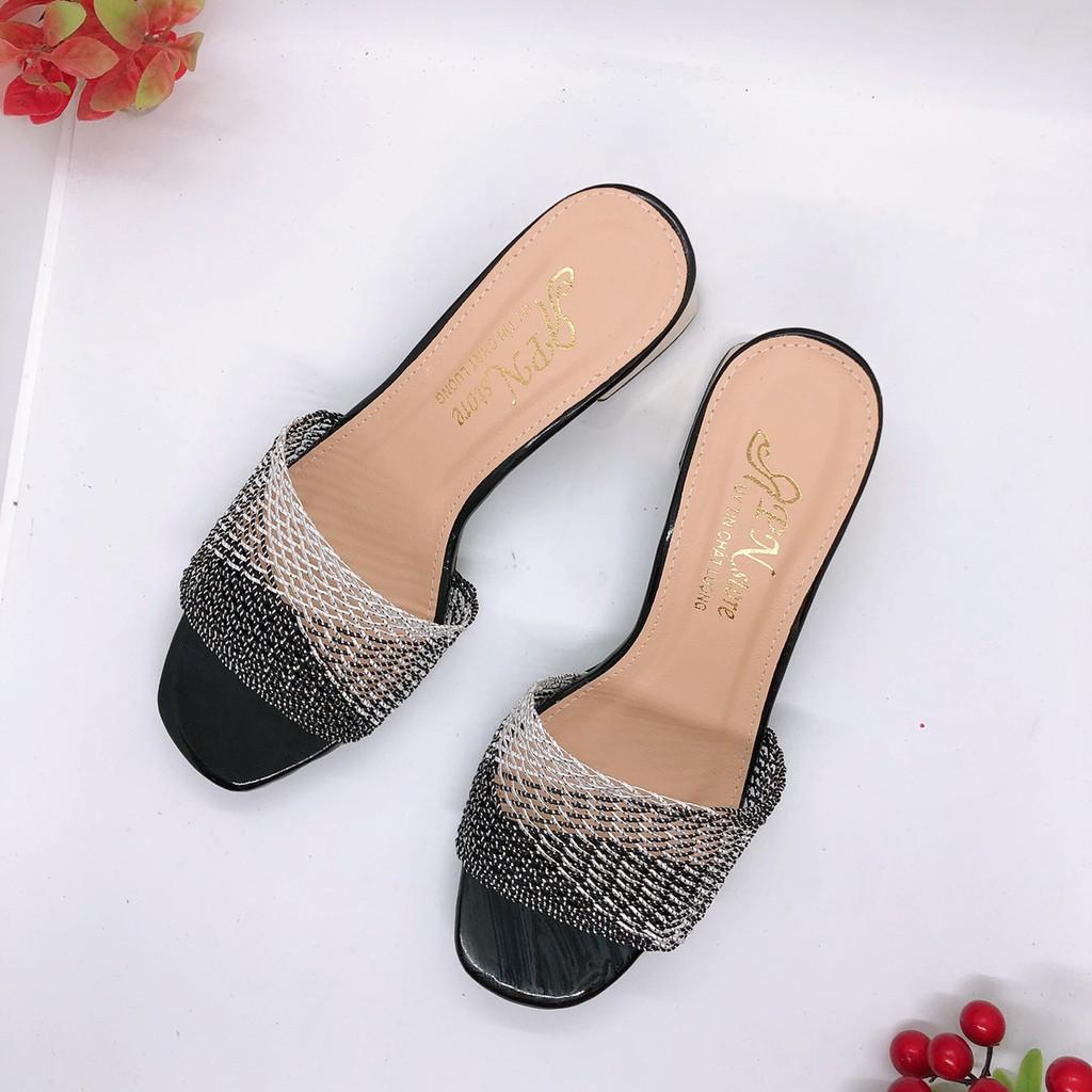 Guốc Cao Gót vuông đồng 5cm quai đan lưới