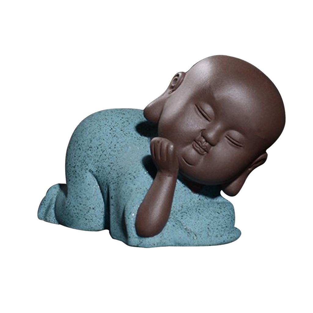 Ceramic Small Buddha Statue Small Monk Figurine Tea Pet Decor