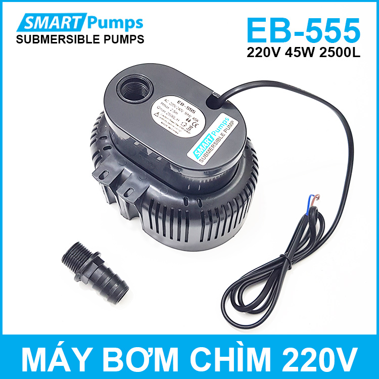 Máy bơm chìm cho quạt hơi nước hồ cá hòn non bộ thác nước tiểu cảnh 220V 45W 2500L EB-555 Smartpumps