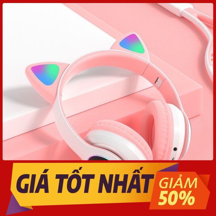 Tai Nghe Mèo Bluetooth Headphone Tai Mèo Dễ Thương Có Mic Âm Bass Mạnh Mẽ Và Dung Lượng Pin Khủng 400mAh