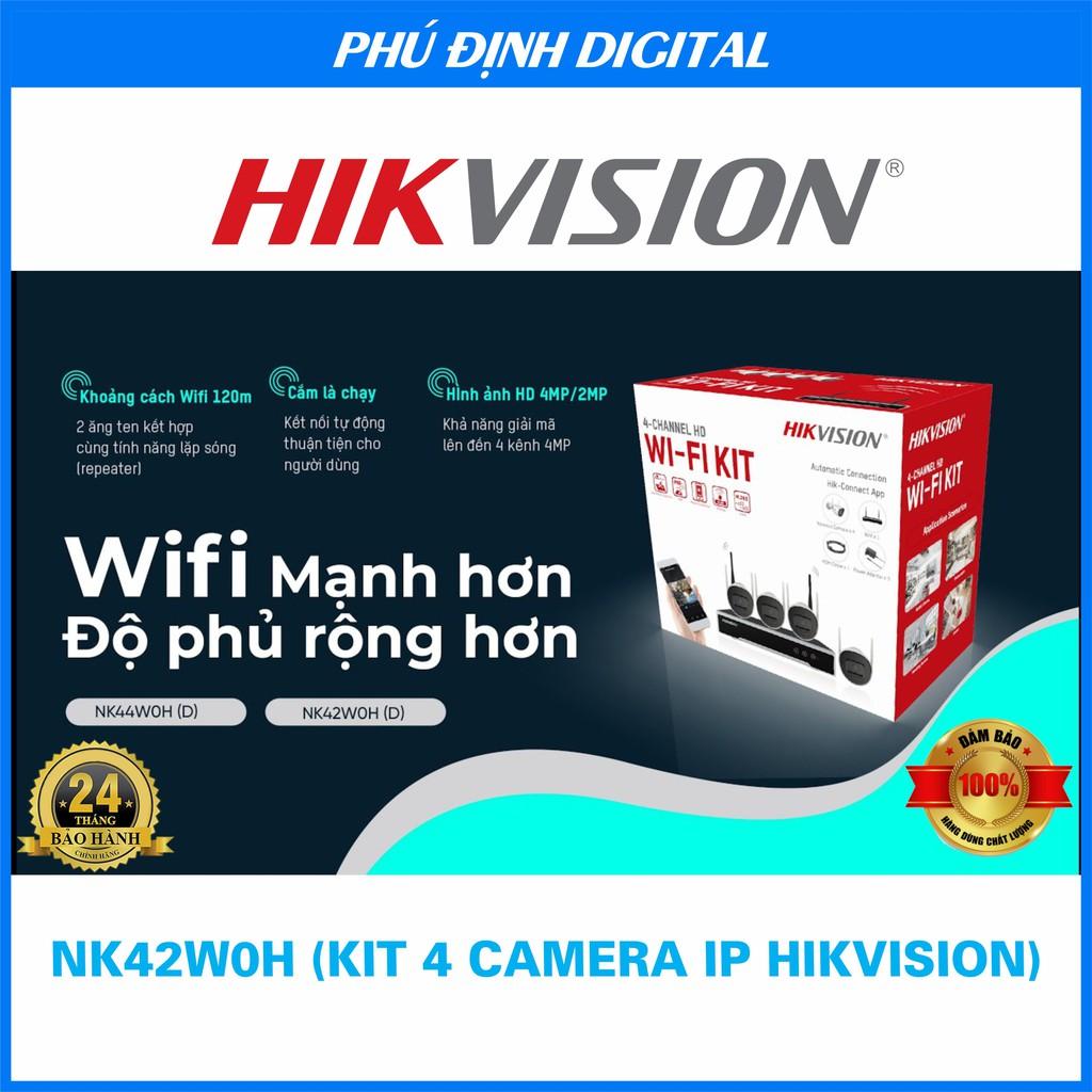 Trọn bộ 4 camera IP Wifi kèm mic thu âm 2MP Hikvision Thế hệ mới mã NK42W0H - Hàng Chính Hãng