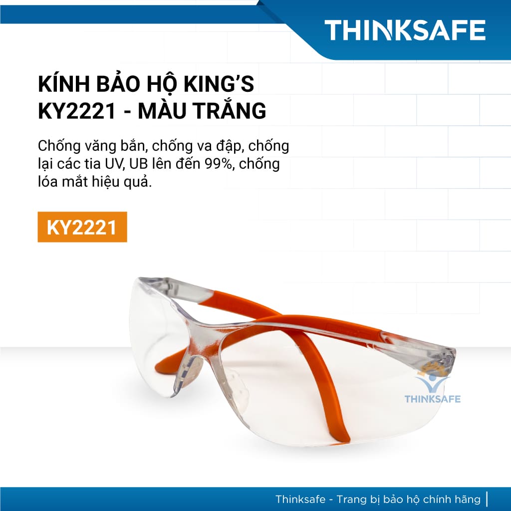 Kính bảo hộ King's KY2221, kính trắng chống bụi đi đường, che mặt đa năng, chống tia uv, nhập khẩu chính hãng - Thinksafe
