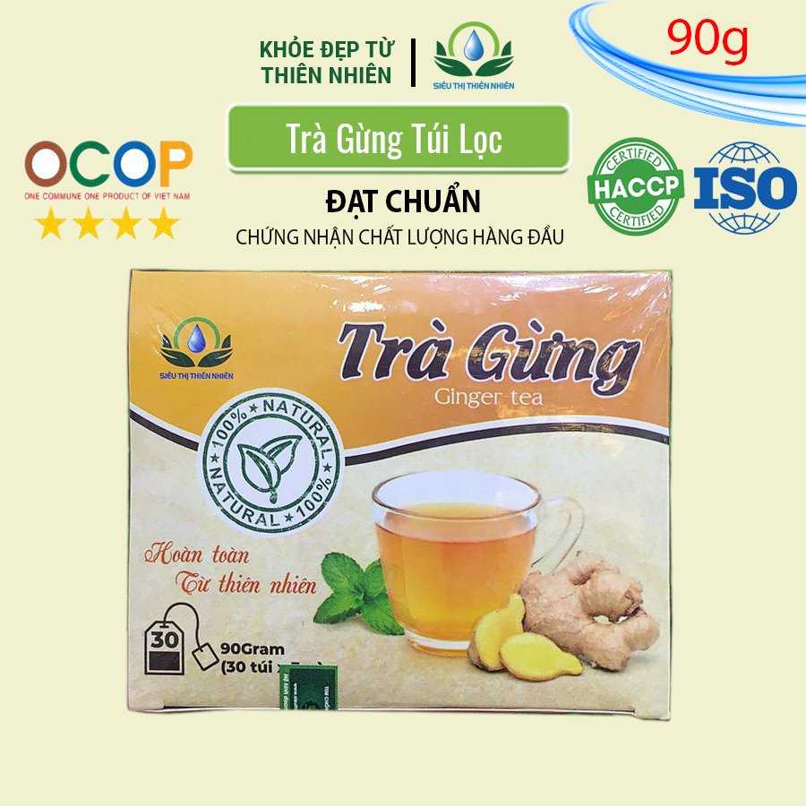 Trà Gừng hộp 30 Túi Lọc x 3gram Siêu Thị Thiên Nhiên, giải cảm, giảm ho, làm ấm cơ thể