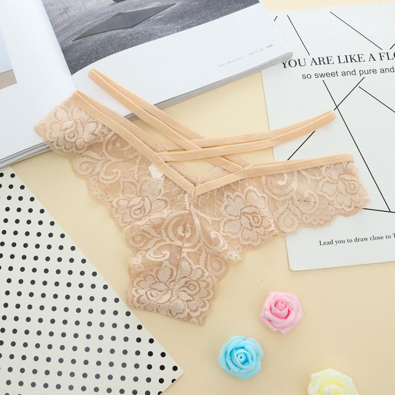 Quần lót ren phối dây họa tiết thêu hoa hồng Siêu thoáng mát cho nữ