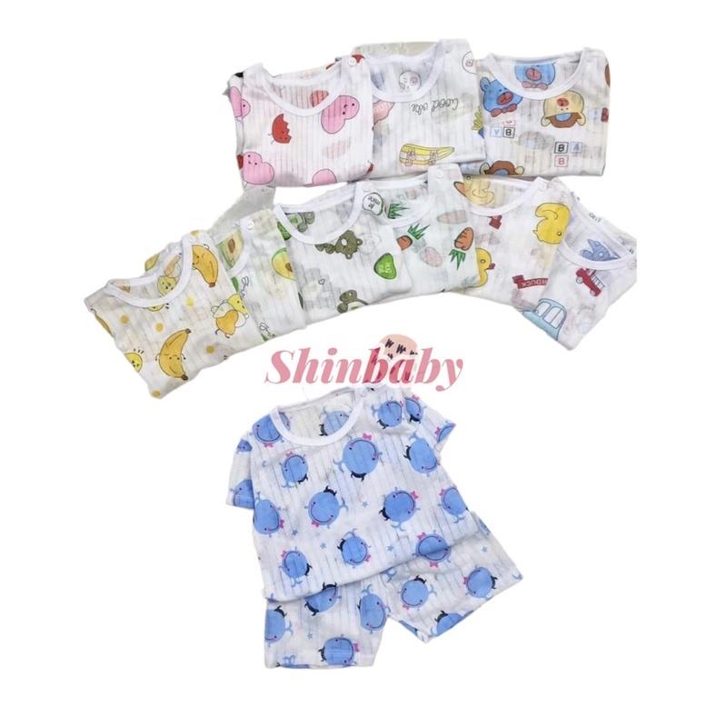 Set 5 bộ cotton giấy cộc tay cài vai mỏng mát cho bé nhiều họa tiết dễ thương