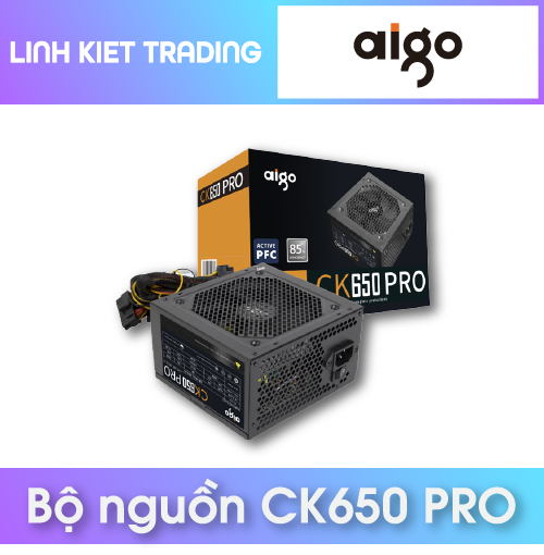 Nguồn Máy Tính AIGO CK650 PRO Công Suất Thực 650W Hỗ trợ mainboard 2 CPU Bảo hành 36 tháng - Hàng Chính Hãng