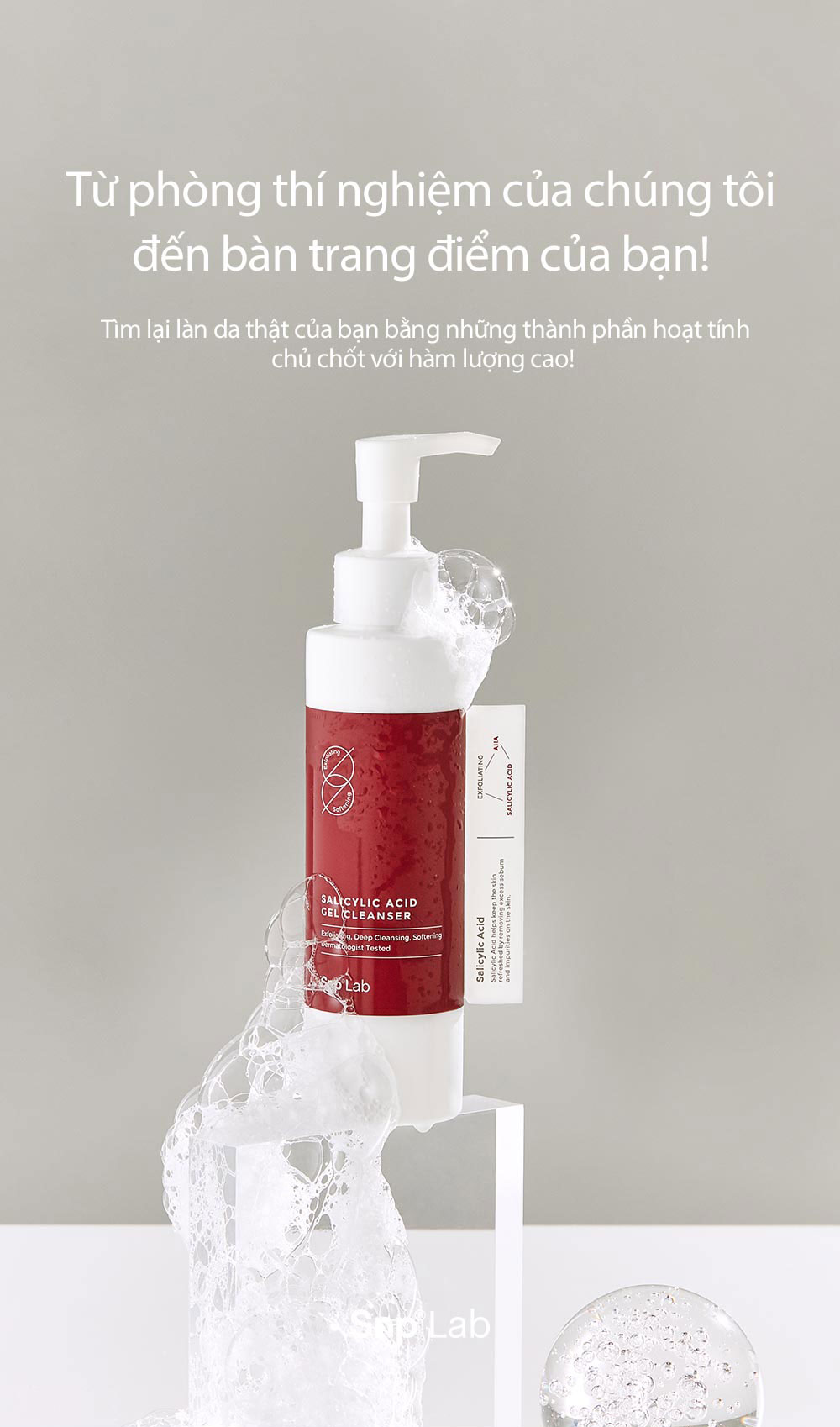 Gel rửa mặt cho da nhạy cảm, da mụn SNP LAB+ SALICYLIC ACID GEL CLEANSER 150ml