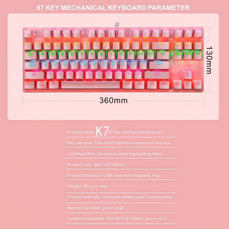 Bàn Phím Cơ Gaming KB70 Pink nhỏ gọn