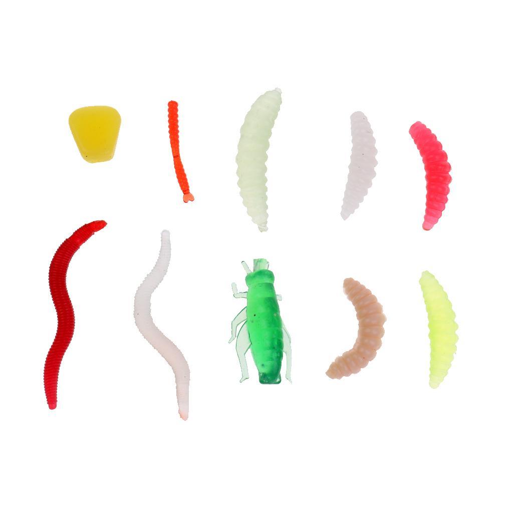 175 Pieces Lifelike Soft Bait Set Artificial Worm Lure Set Cricket Maggot Red Worm Fishing Tackle with Box