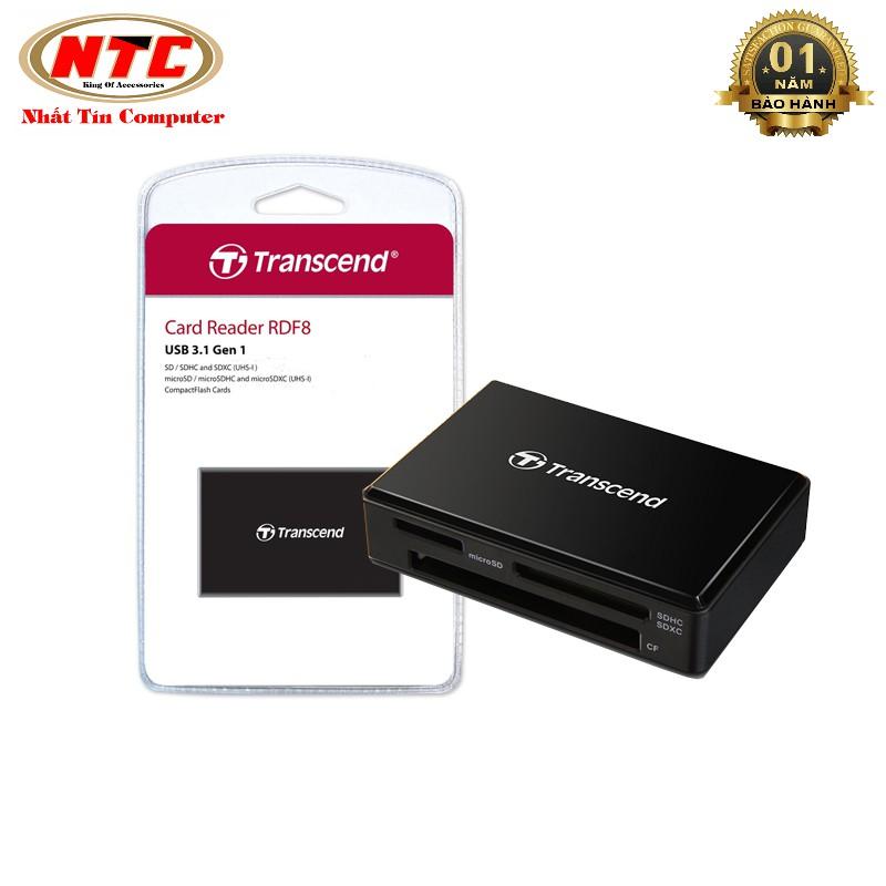 Đầu đọc thẻ 3.1 Transcend RDF8 Multi Card Reader - hỗ trợ 3 khe MicroSD/SD/CF (Đen)