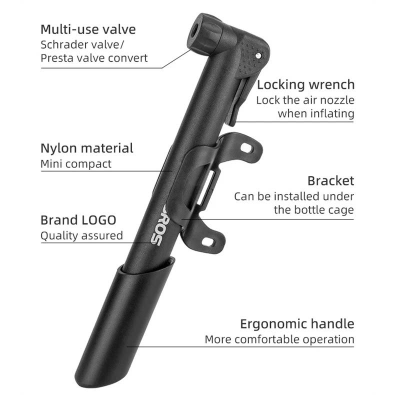 Bơm Xe Đạp Mini Treo Xe Gắn Khung Sườn Có Đế Gắn Sử Dụng Khẩn Cấp 70Psi Siêu Nhẹ GỒM 1 Bơm, 1 giá đỡ,