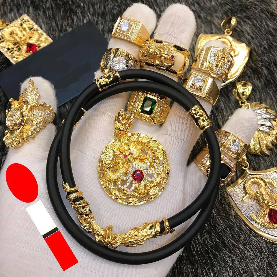 Dây chuyền cao su mặt tròn rồng vàng mạ vàng 18k MD57