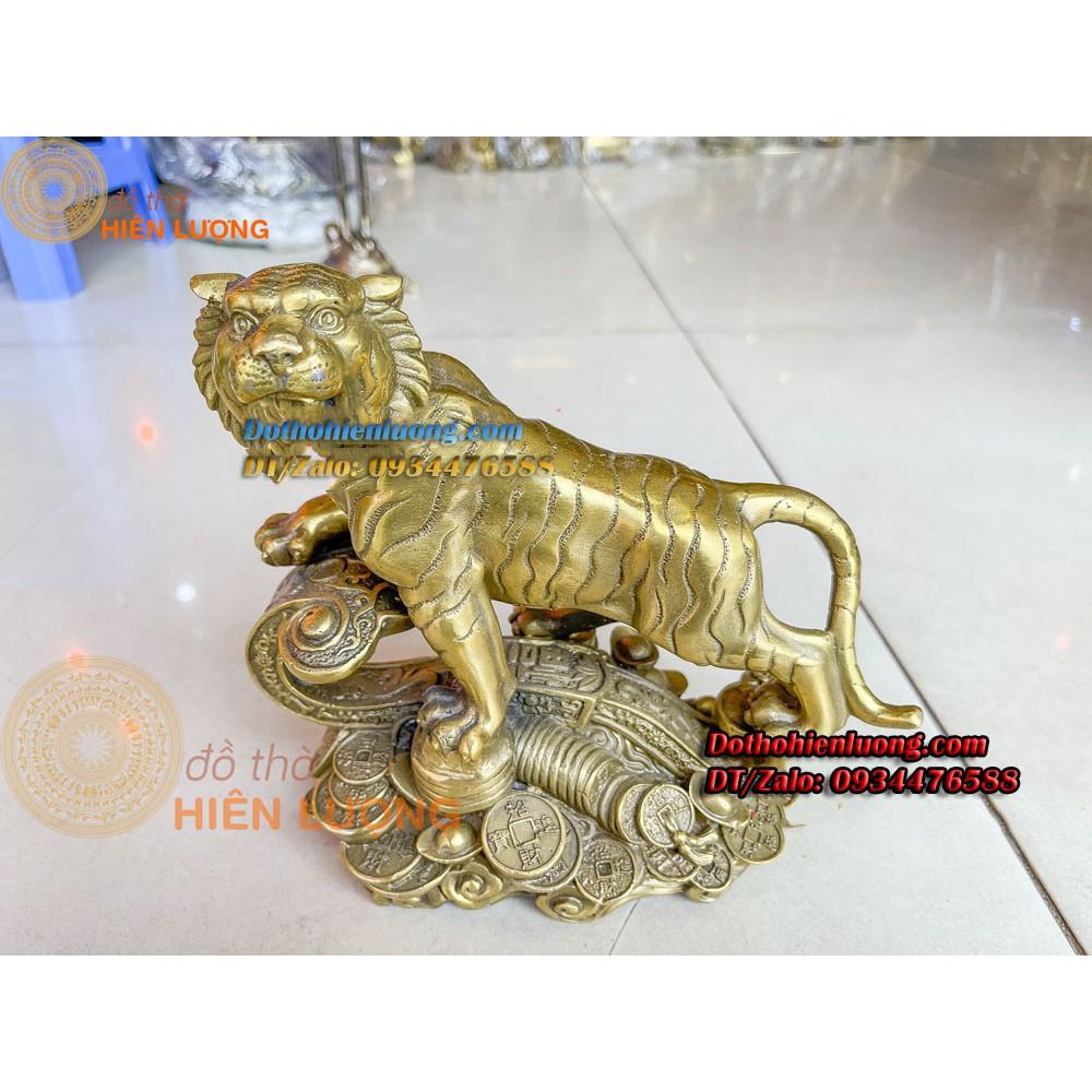 Tượng Linh Vật Hổ Đế Tiền Gậy Như Ý Bằng Đồng Thau Nguyên Chất Kích Thước 22x12x22cm, Nặng 2,5kg - Quà Tặng Sếp Tuổi Dần