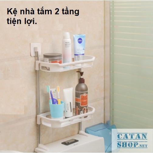 Kệ nhựa hít chân không 2 tầng gắn trên bếp, trên nắp bồn cầu tiết kiệm không gian GD224-Ke2Tang-Nho