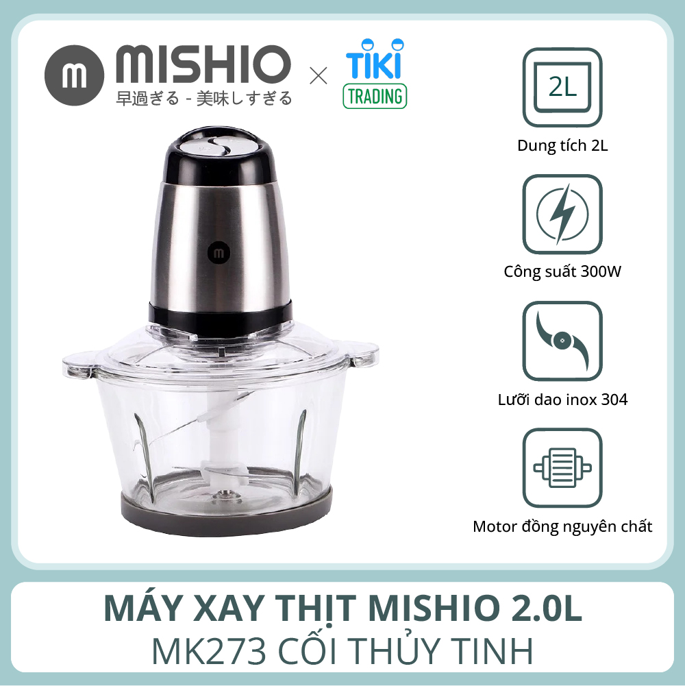 Máy xay thịt Mishio MK273 cối thủy tinh 2.0L - Hàng chính hãng