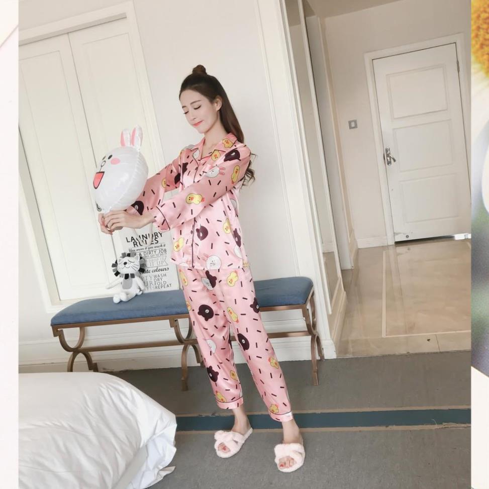 Đồ bộ Pijama lụa áo dài tay, quần dài - Đồ Mặc Nhà Nữ Cao Cấp Hàng Loại 1 Mềm Mại B57
