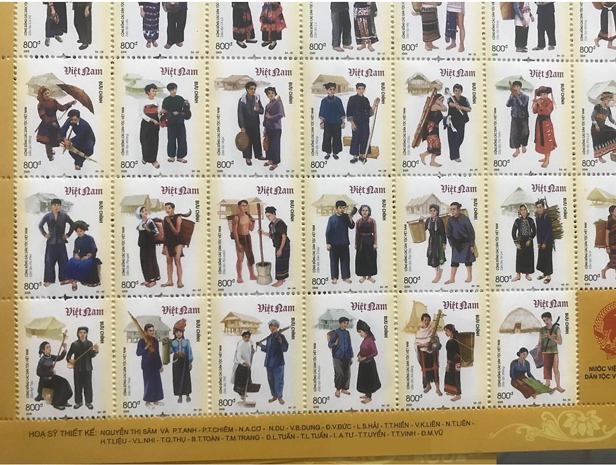 Bộ tem 54 dân tộc Việt Nam sưu tầm - Gồm 56 con tem chưa xé dính liền nguyên tấm - Quà tặng độc lạ