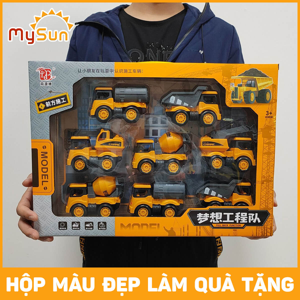 Bộ xe công trình đồ chơi cho bé mô hình xe ô tô cần cẩu xe ben cở cát xe bồn trộn bê tông đồ chơi