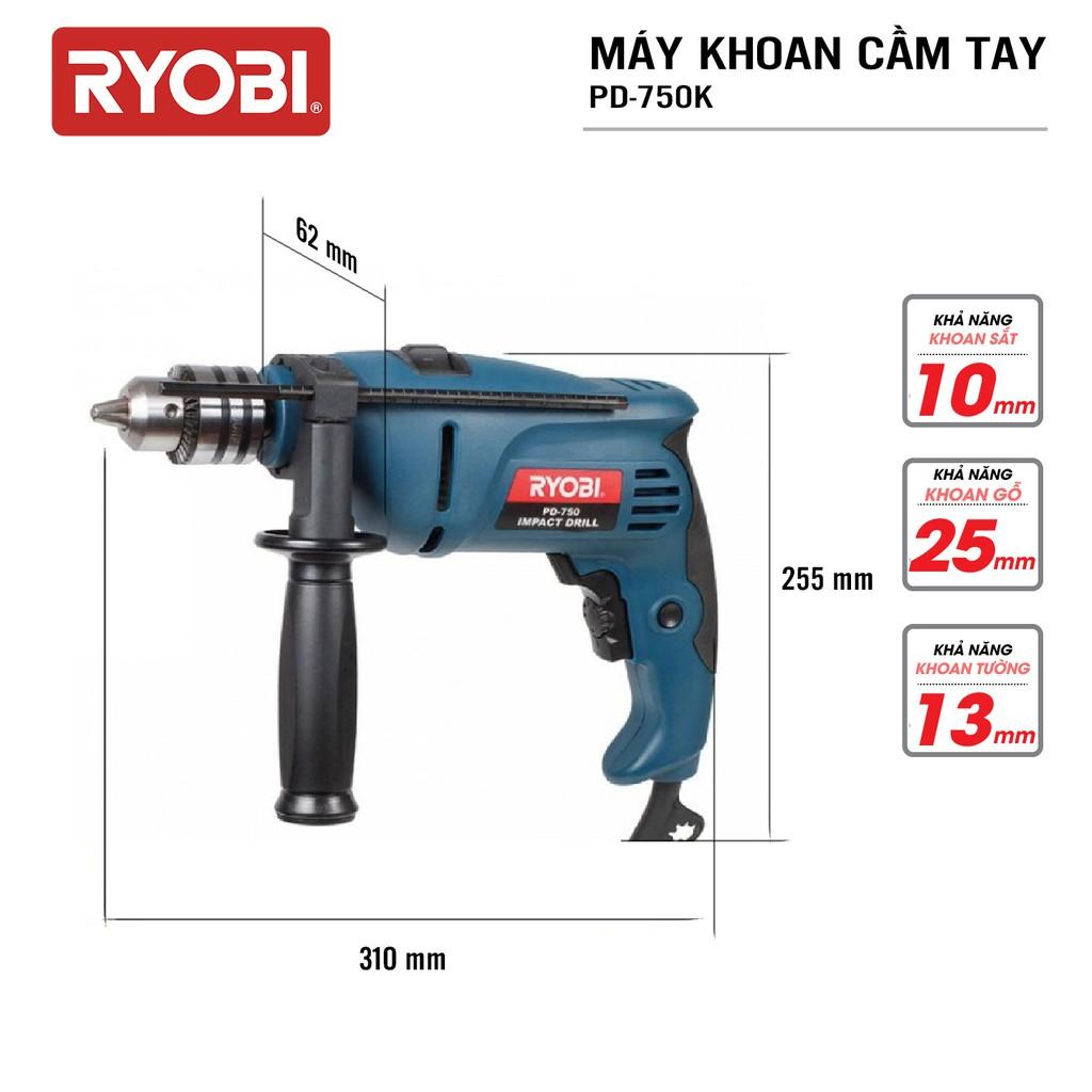 Bộ máy khoan cầm tay đa năng điện 750W RYOBI - PD-750K - Hàng Chính Hãng