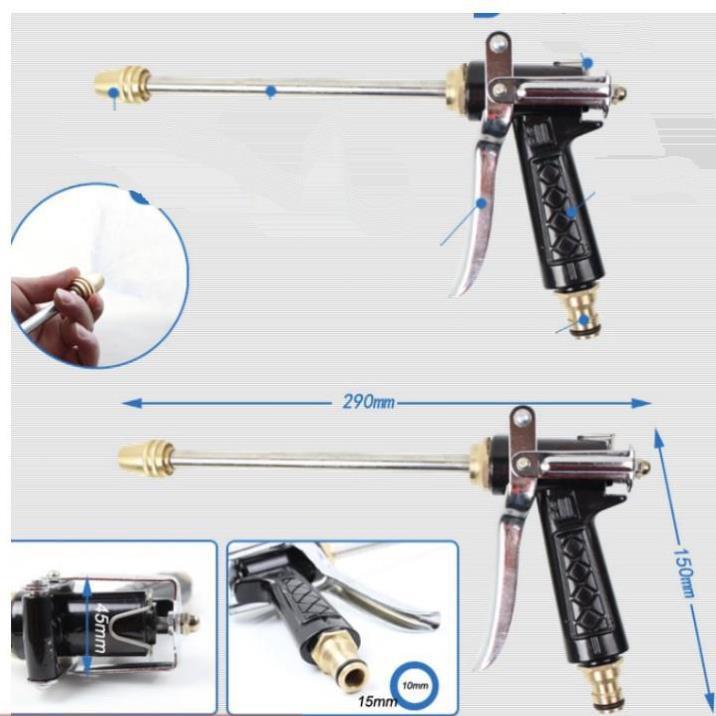 ️ Bộ dây vòi xịt nước rửa xe, tưới cây . tăng áp 3 lần, loại 20m 206318 đầu đồng, cút đồng