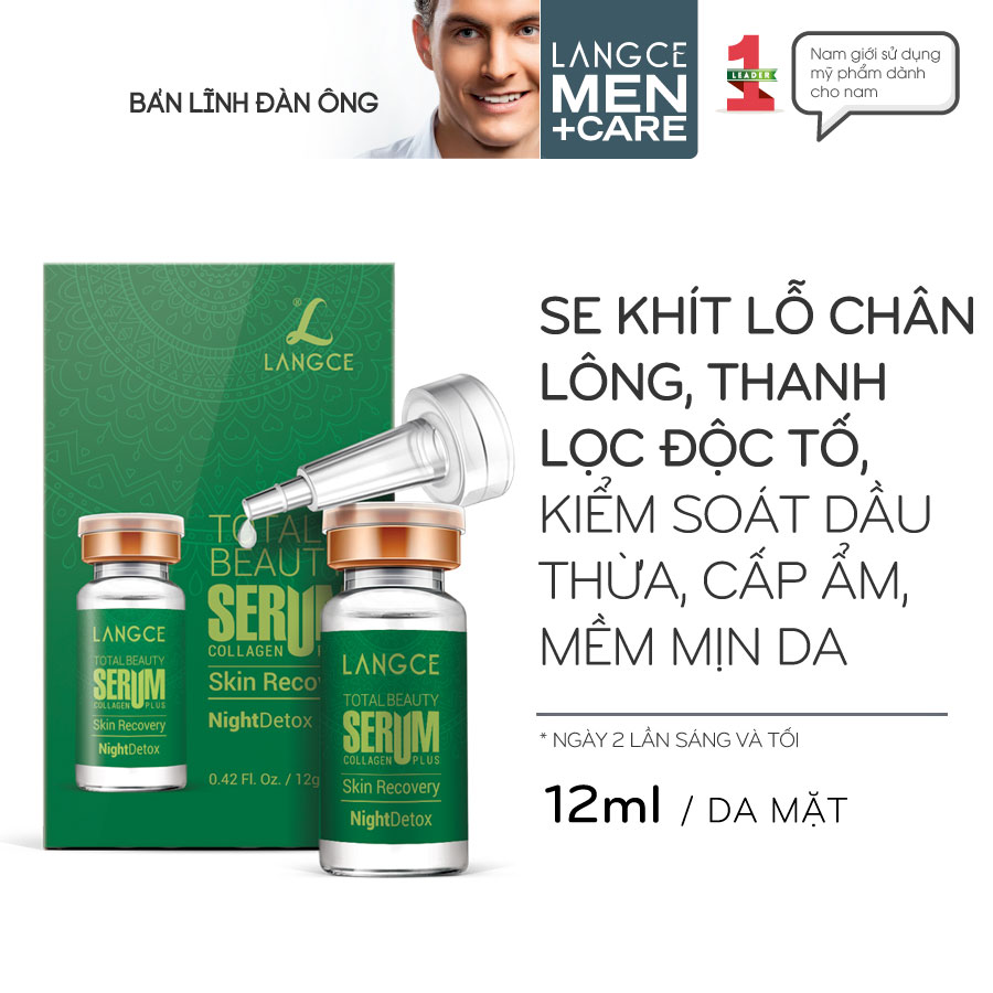 SERUM TOTAL BEAUTY COLLAGEN+ TẢO BIỂN XANH - NIGHT DETOX - THANH LỌC ĐỘC TỐ SE KHÍT LỖ CHÂN LÔNG 12ml LANGCE dành cho Nam