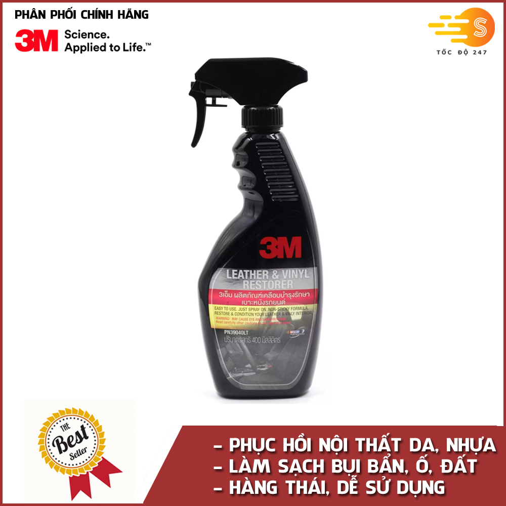 Chai Xịt Chăm Sóc Da, Nội Thất Ô Tô- 3M Leather & Vinyl Restorer PN39040LT (400ml) - Đen