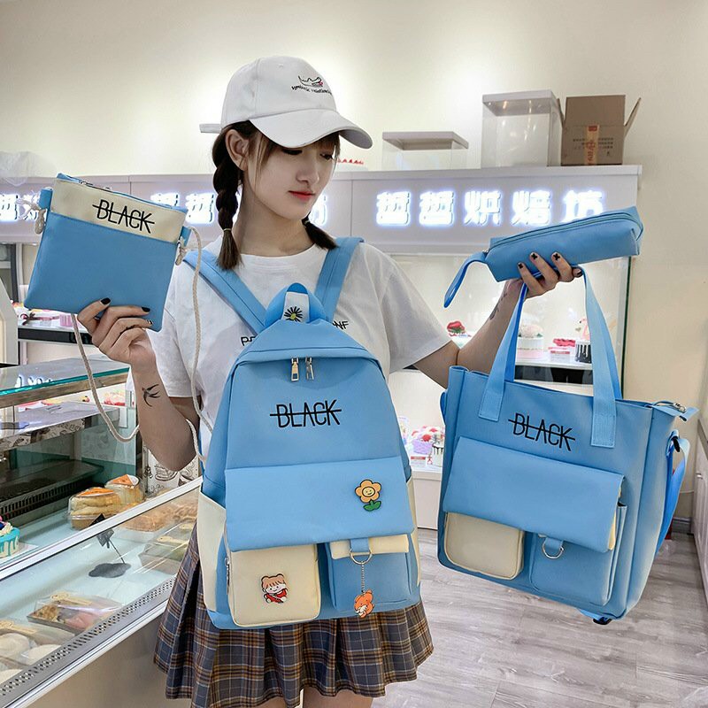 Balo nữ set combo 4 món đi học laptop sinh viên Cặp Ulzzang Thời Trang Hàn Quốc Vải bố
