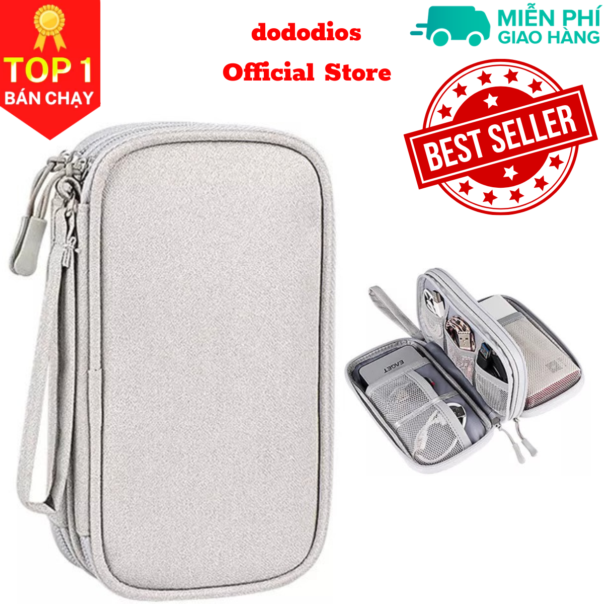 Túi đựng phụ kiện công nghệ đựng pin sạc dự phòng, điện thoại, cáp sạc usb, tai nghe có quai cầm, Túi Đựng Phụ Kiện Công Nghệ Có Quai Cầm, Chống Nước - Hàng Chính Hãng dododios