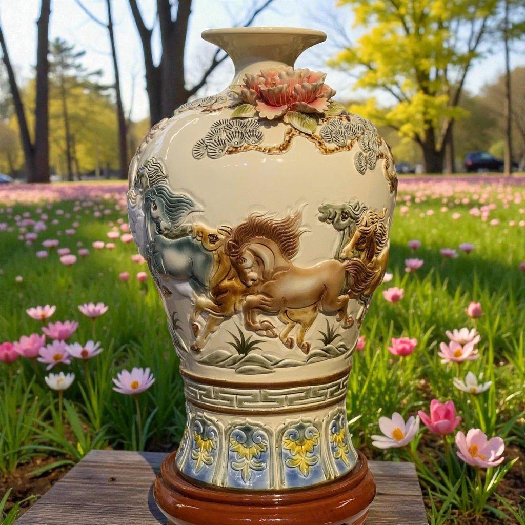 [TẶNG ĐẾ] Mai bình hút lộc RỒNG VIỆT  Mã Đáo Thành Công - Bình hút lộc gốm bát tràng Bát Mã đắp nổi