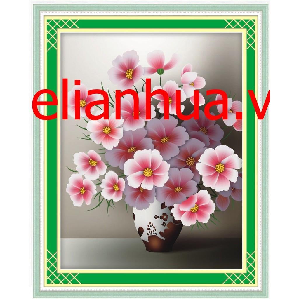 Tranh thêu bình hoa màu hồng nhạt A884 - kích thước: 48 * 60cm.