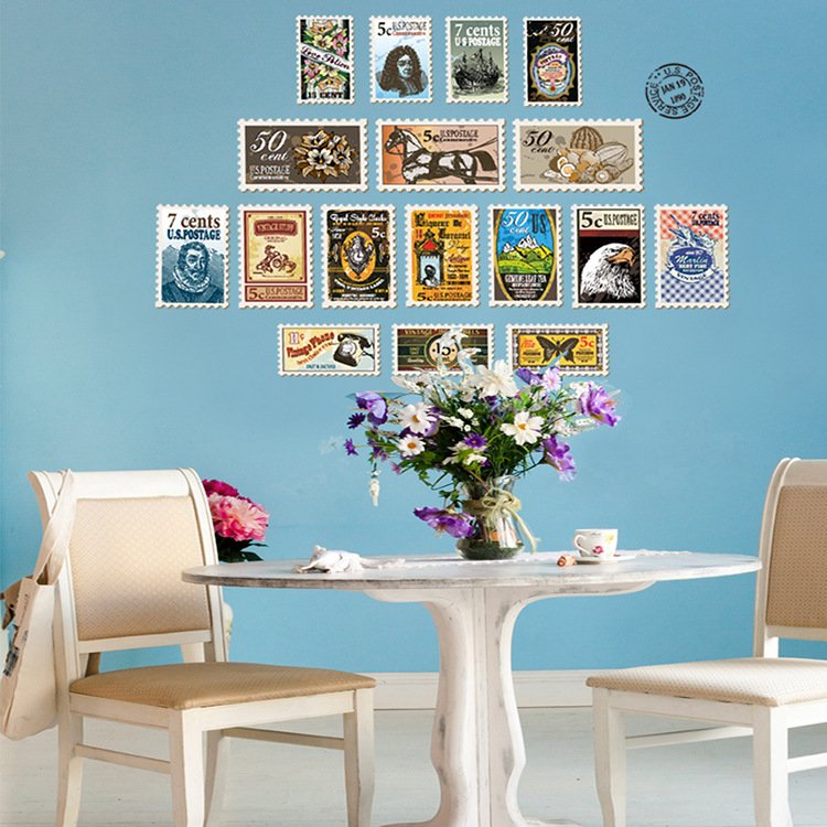 Decal dán tường tem thư các nước trang trí sinh động