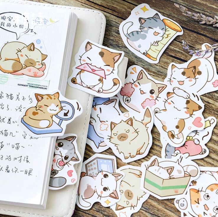 Hộp 45 Miếng Dán Sticker Trang Trí  Mèo Nhật Bản