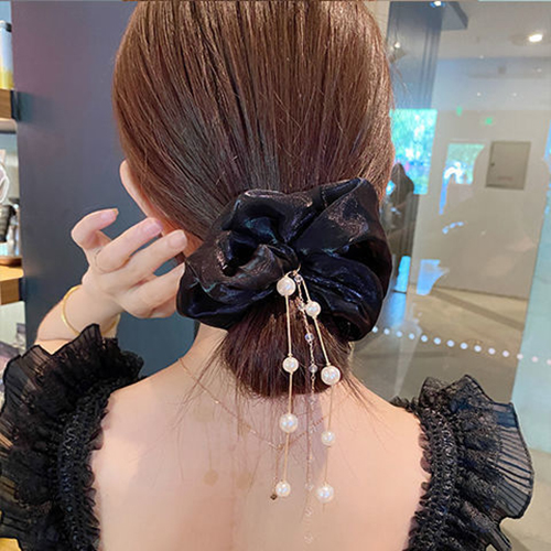 Dây buộc tóc tiểu thư phong cách Hàn Quốc cột tóc vải scrunchies mix ngọc trai ấn tượng