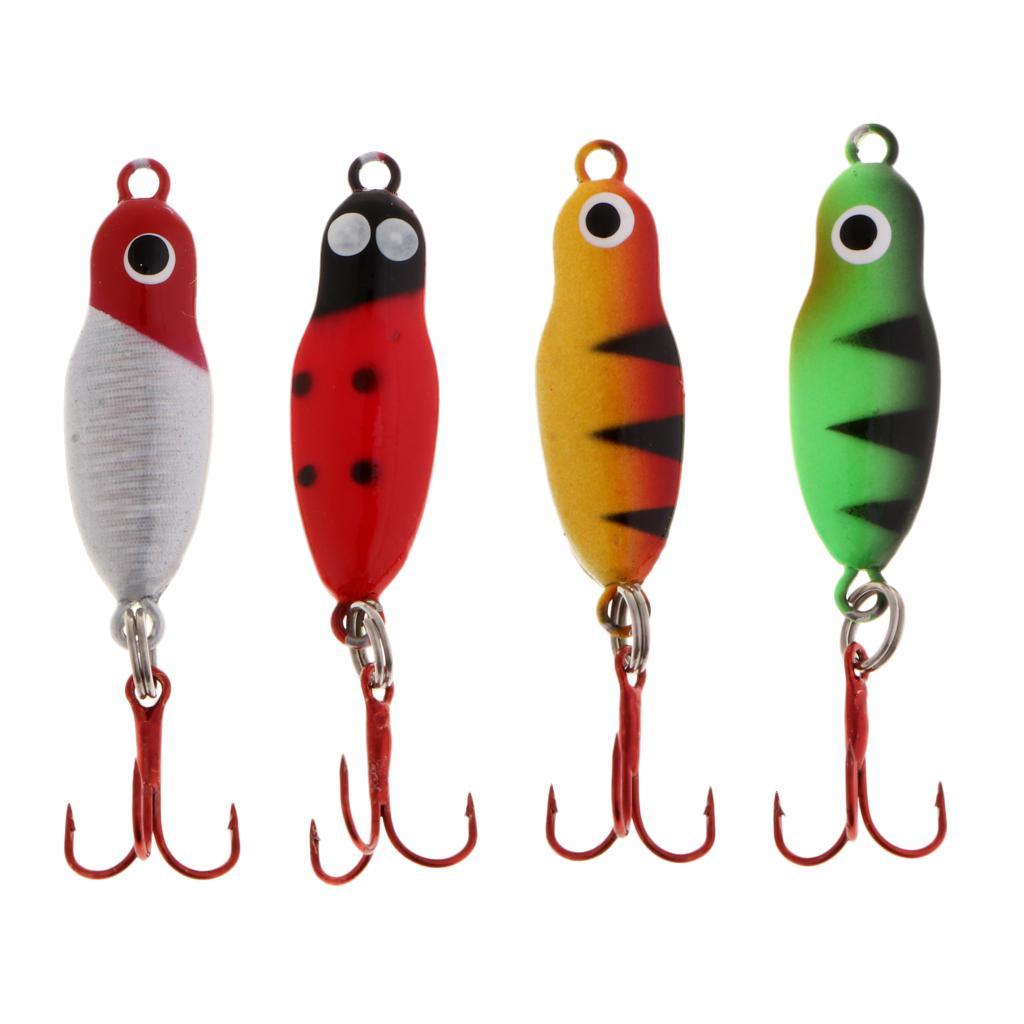 4PCS Ice Fishing Lures Metal Lead Fish Topwater Bass Crank Baits With Hooks