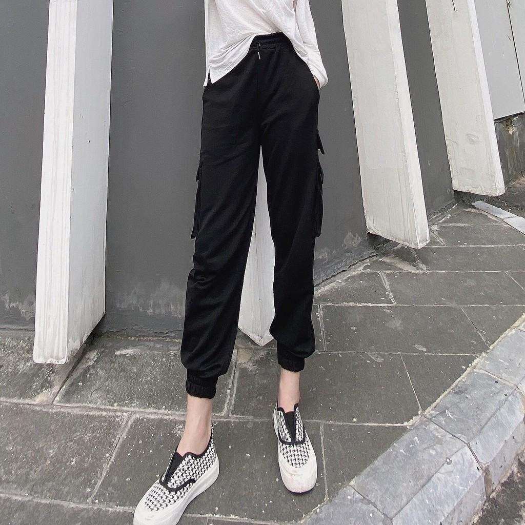 Quần jogger cotton hàn nữ ống rộng bo gấu mịn cá tính, dày dặn, phù hợp đi chơi, đi làm, picnic
