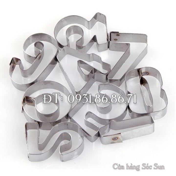 Bộ khuôn 9 số từ 0 đến 9 làm bánh cookie, cutter, fondant - Mã số 1307