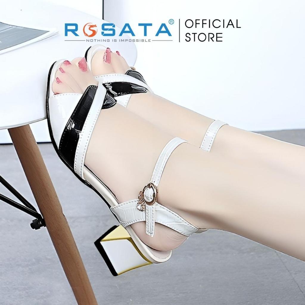 Giày sandal cao gót nữ ROSATA RO479 xỏ ngón mũi tròn quai hậu cài khóa dây mảnh gót vuông cao 4cm xuất xứ Việt Nam - Đỏ